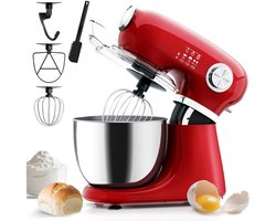 Swiss Haus® KM1905 Keukenmachine – 1000W Keukenrobot – 5L RVS Mengkom met Handgreep – 12 Snelheden – Retro Design – Multifunctionele Keukenmixer met Accessoires - Rood