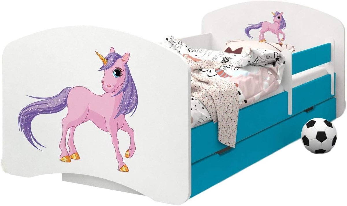 Babyledikant - Kinderbed peuterbed - Veilige slaapplek - Dubbelzijdig te monteren - 160x80 cm - Blauw