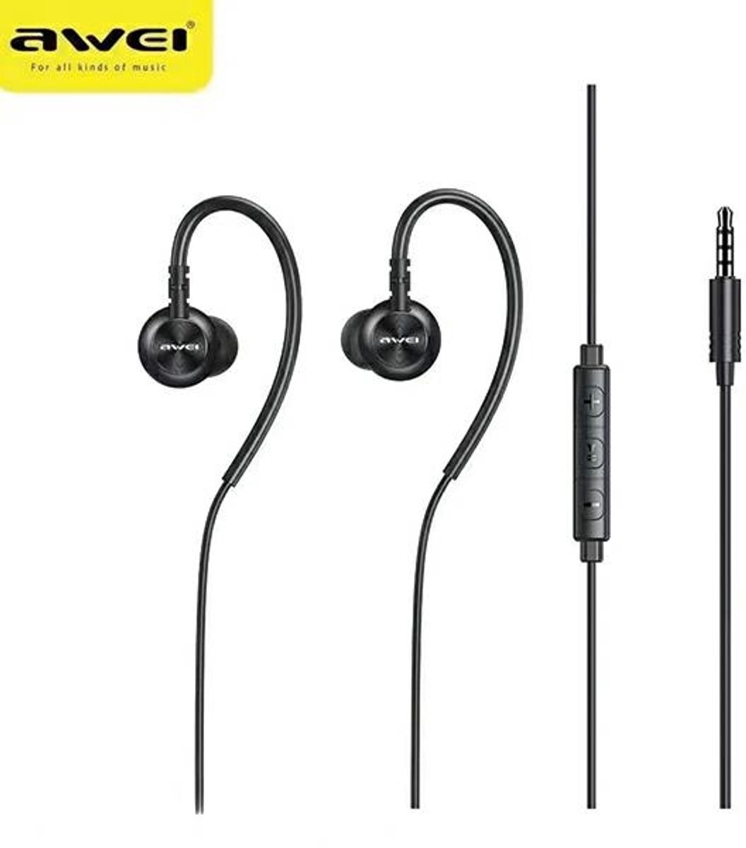 AWEI L3 stereo hoofdtelefoon 3,5 mm jack zwart/zwart