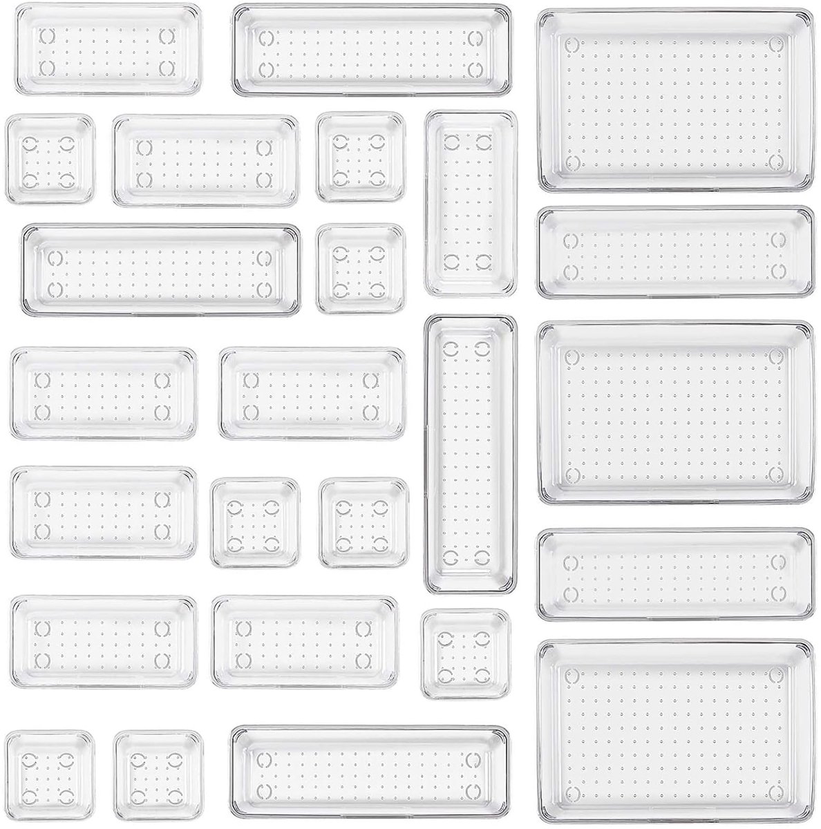 carmdering - Transparante Opbergdozen - Duidelijke Sorteerbakjes - Organisatieset - Kristalhelder Zicht - Anti-Slip Stabiliteit - Duurzaam PET - Veilige Afgeronde Randen - Ruimtebesparend Stapelbaar - 25 Stuks