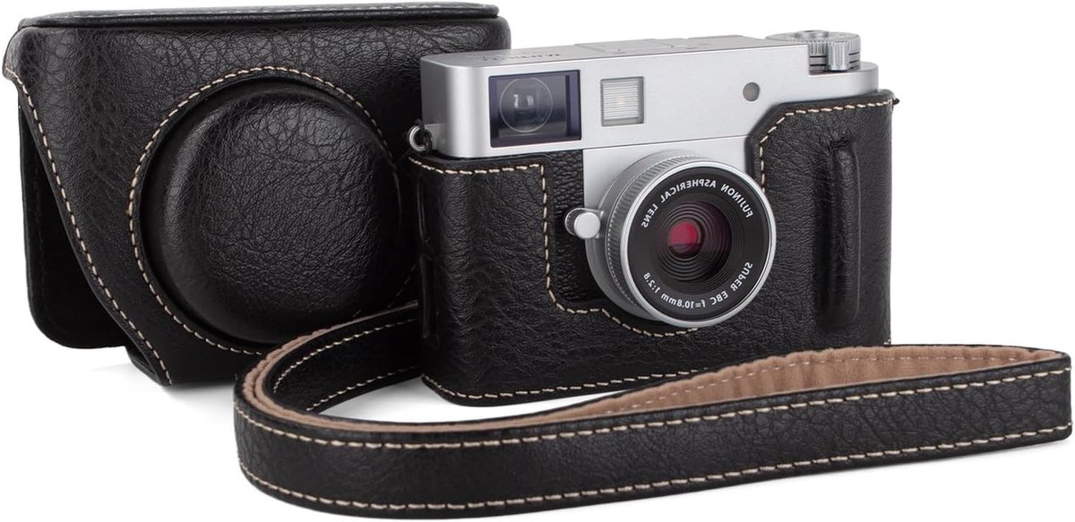 Stijlvolle PU leren cameratas voor Fuji X Half camera, beschermende en afneembare schoudertas met verstelbare riem, zwart, ideaal voor mirrorless fotografie