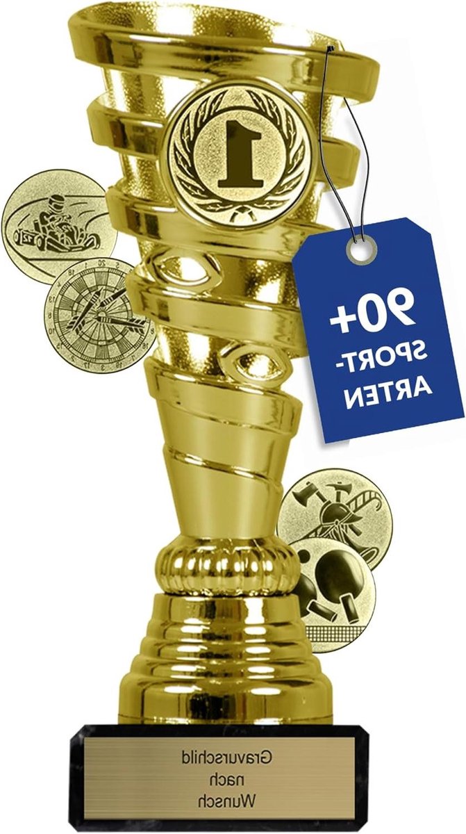 Gepersonaliseerde Beker - Onderscheiding Trofee - Sportevenementen - Met Gravure - 15 cm - Goud