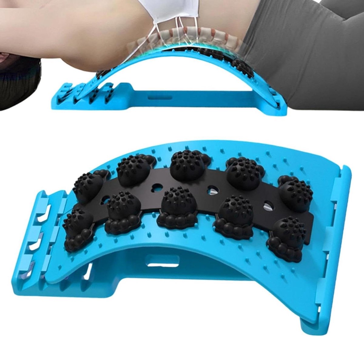Rugstretchapparaat - Lendenwervelkolom Stretcher - Rugklachten Verlichten - 4 Niveaus Verstelbaar - 36 cm - Zwart