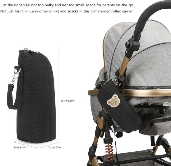 Flesjes Isolatie Tas - Baby Fles Koeler - Borstvoeding Onderweg - Aluminium Isolatie Laag - 22 cm - Zwart — afbeelding 5