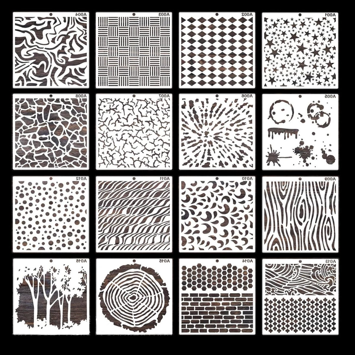 16 Herbruikbare Tekeningsstencils voor Muurkunst - DIY Ontwerpstencils voor Gepatenteerde Graffiti - Set van 16 Stencils van Plastic (15×15cm)