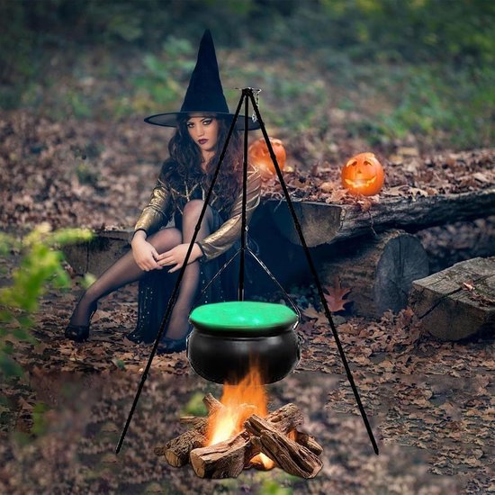Heksenketel met Statief - Decoratie Ketel - Halloween Versiering - Inclusief Lichtjes - 90 cm Hoog - Zwart — afbeelding 5