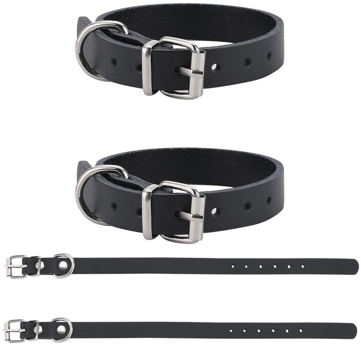 Dailygoody - Koeienhuid Stijgbeugels - Verstelbare leren fietsmand - 30,5 cm - ID-kaart ophangaccessoire - Geschikt voor volwassen hond - Zwart