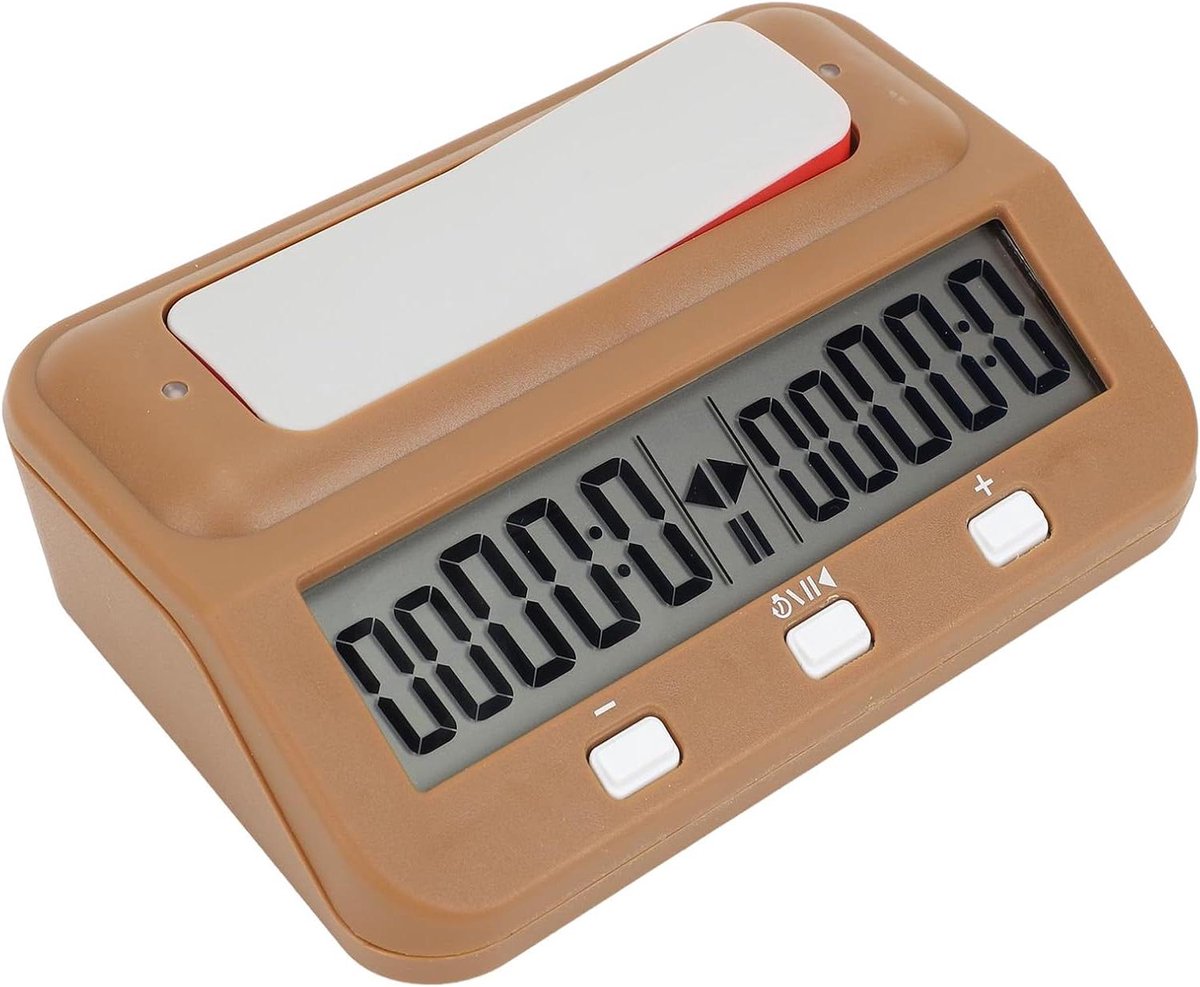 Schaakklok - Digitale Toernooitimer - Bordspellen Tijdregistratie - Aftelvertraging Bonusalarm - 13.8 x 8.8 x 4.5 cm - Bruin