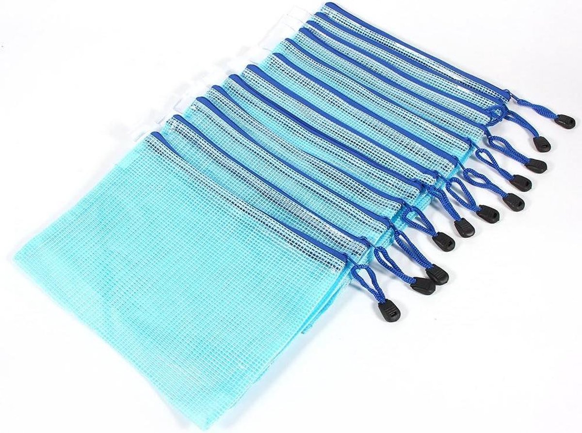 Documententassen A5 - Ritszakken Dossiertassen - Documenten Organiseren - Waterdicht PVC Mesh - 12 stuks - Blauw