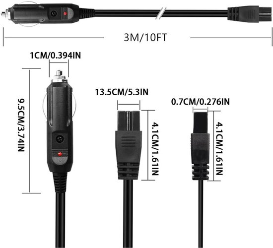 Koelbox Stroomkabel - Auto Koelkast Kabel - Voedsel Vers Houden - Zuurstofvrije Koperen Kern - 2 meter - Zwart van Koelbox. — afbeelding 5