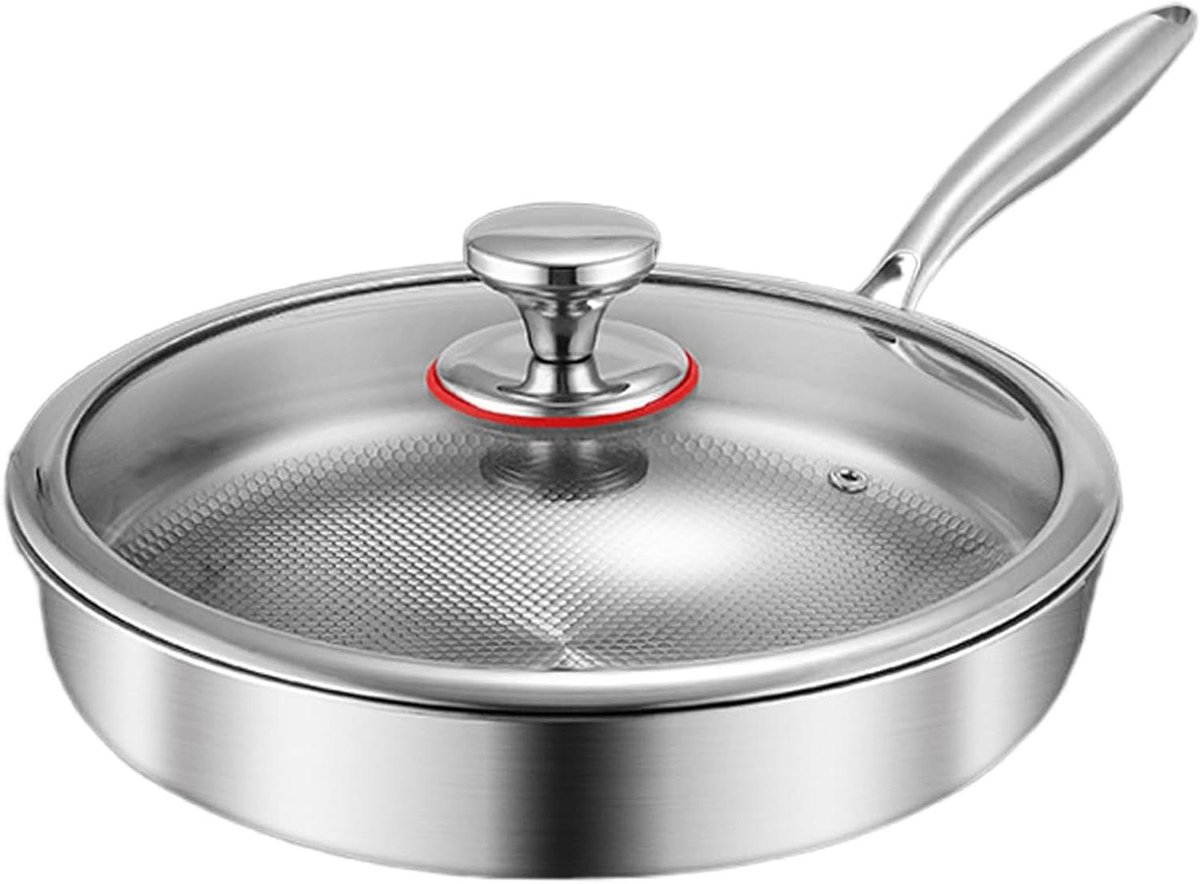 Koekenpan met Deksel - Antiaanbakpan Bakpan - Gezond Koken - Afneembaar Handvat - 22 cm - Metaal