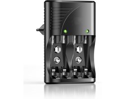 Battery charger-4-delige snelladerset voor oplaadbare AA- en AAA-NiMH-batterijen, met slimme LED-indicator.