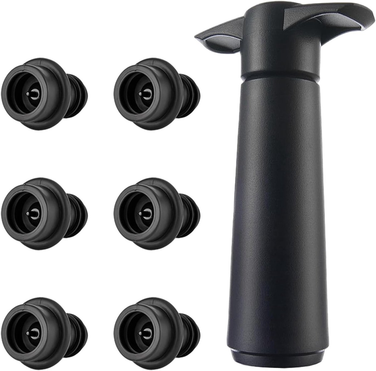 Wijnpomp met 6 vacuümstoppers - Bescherm, herbruikbaar, bewaar en bewaar wijn (zwart)