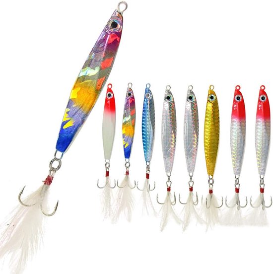 Pilker set - Kunstaas - Roofvissen - Compact en snel zinkend - 8 stuks 22-30g - Meerkleurig — afbeelding 3