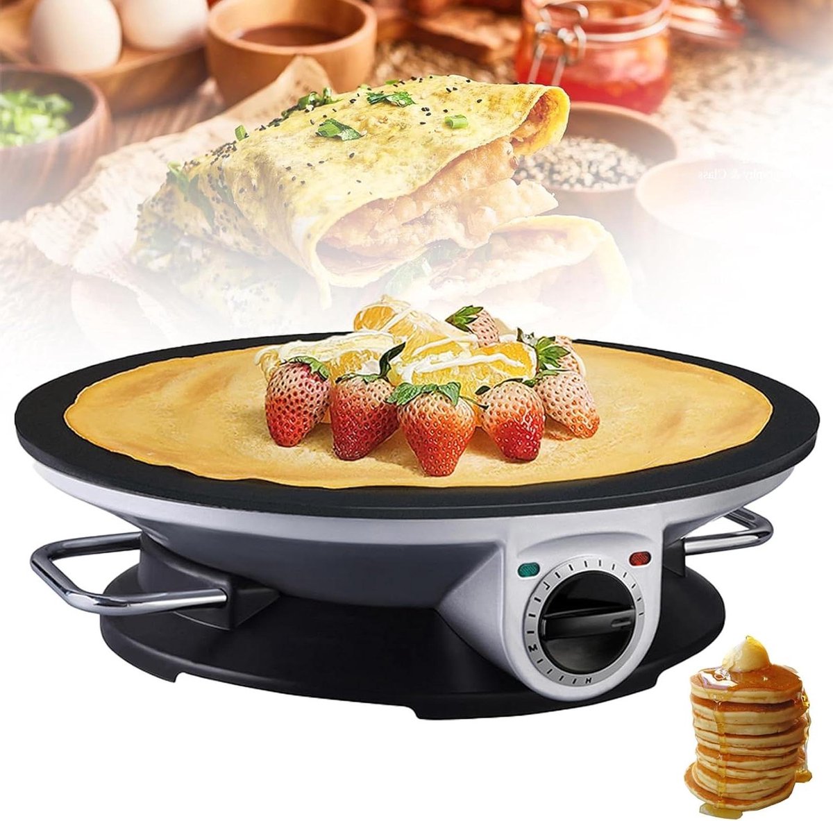 Elektrische Pannenkoekenmaker - Tortilla Maker - Ontbijt Bereiden - 3 Instelbare Temperaturen - 32 Cm Diameter - Zwart Zilver