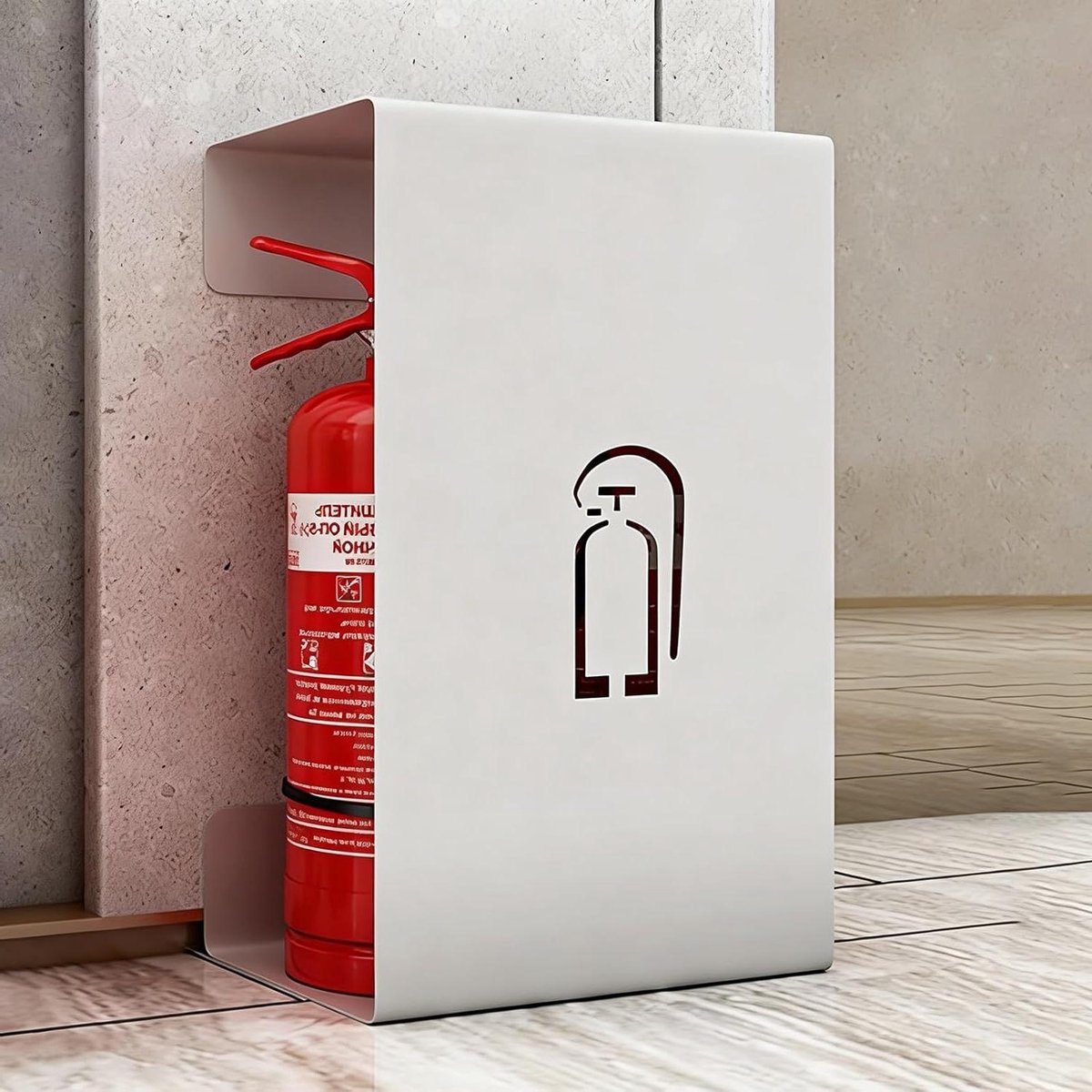 Brandblusserkast - Veiligheidskast - Veiligheid Vergroten - Stevig ijzerwerk - 55cm Hoog - Wit