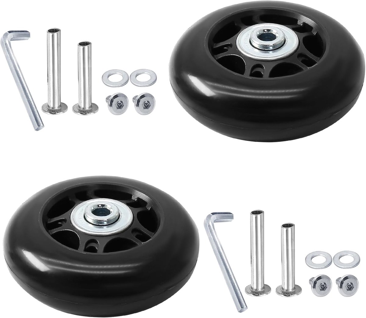Twee vervangende wielen van 75 x 24 mm voor bagage, een zwarte rubberen vervangings- en reparatieset voor bagagewielen, geschikt voor handbagage, rolkoffers en handbagage.