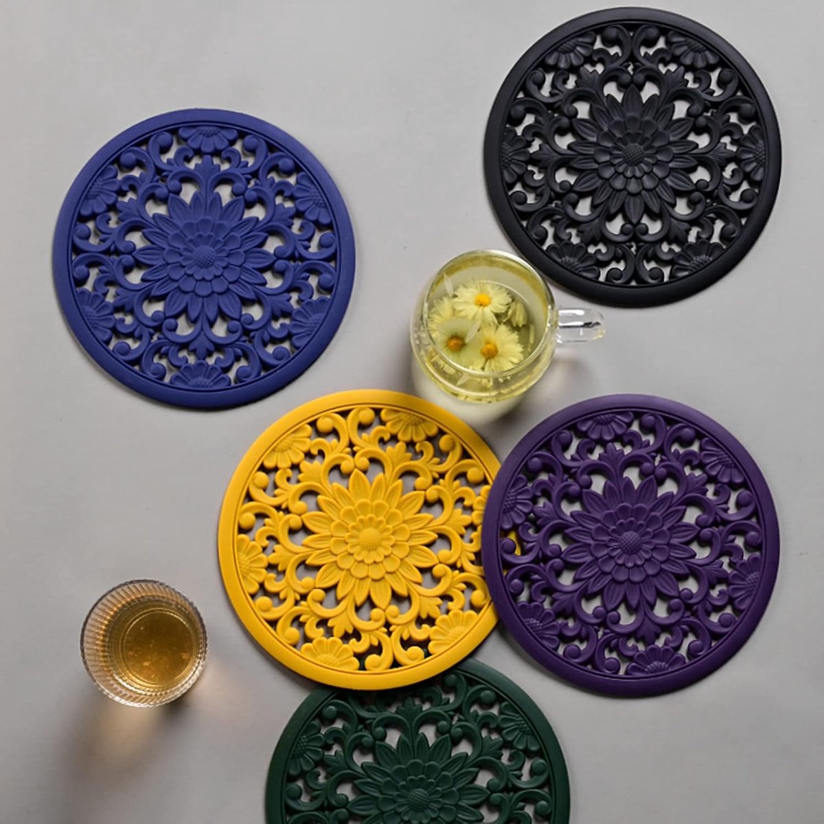Onderzetters Set - Drank Matten - Tafel Beschermen - Antislip Ontwerp - 3 Stuks - Geel