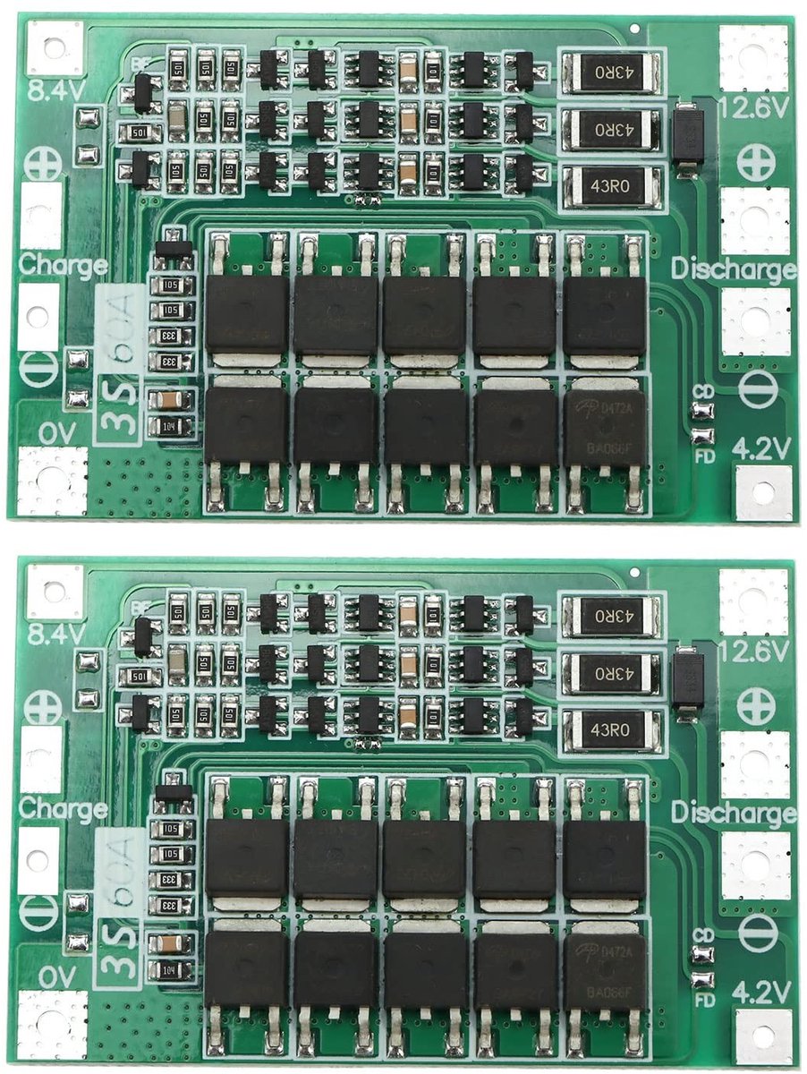 Dailygoody - Lithium Batterij Bescherming Board - 2 - Multi-Bescherming - 3S 60A - Balans Opladen - 12.6V - Geschikt voor 18650 Batterijen -