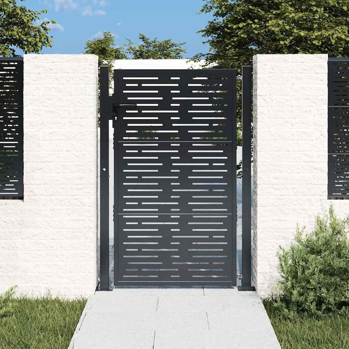 Tuinpoort Staal - Draaihek Hekwerk - Tuin Afbakenen - Vierkant Laser Design - 105 x 155 cm - Antraciet