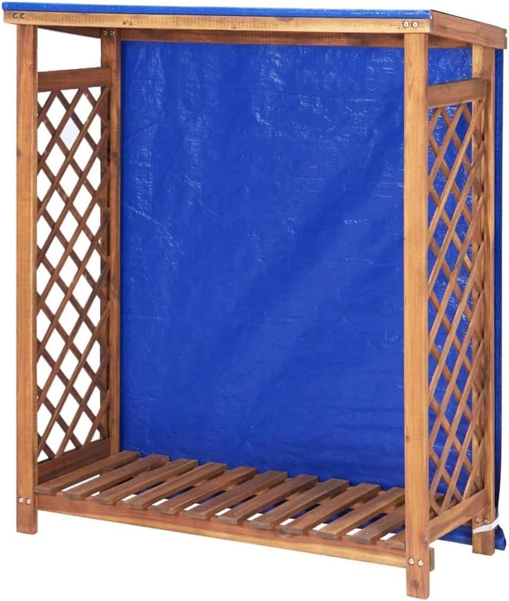 Houtopslag Schuur - Brandhout Opslag - Buiten Opslaan - Schuin Dak Zeil - 105x38x115 cm - Bruin