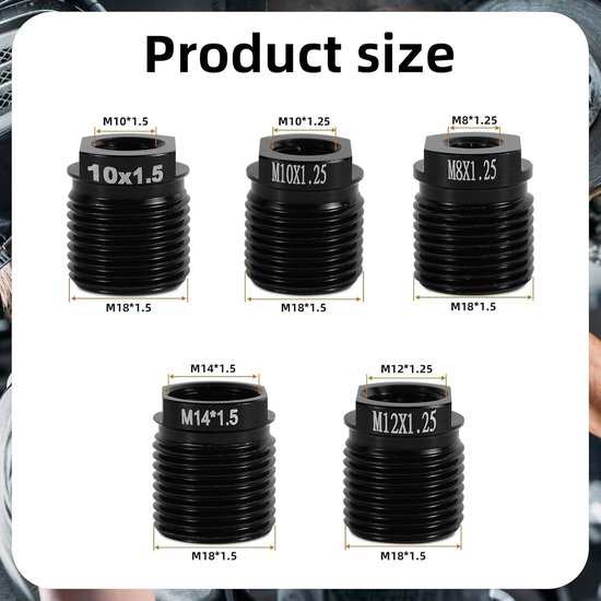 Versnellingspook adapterset - Schroefdraad adapters - Auto aanpassen - Universele pasvorm - 5 stuks - Zwart — afbeelding 3
