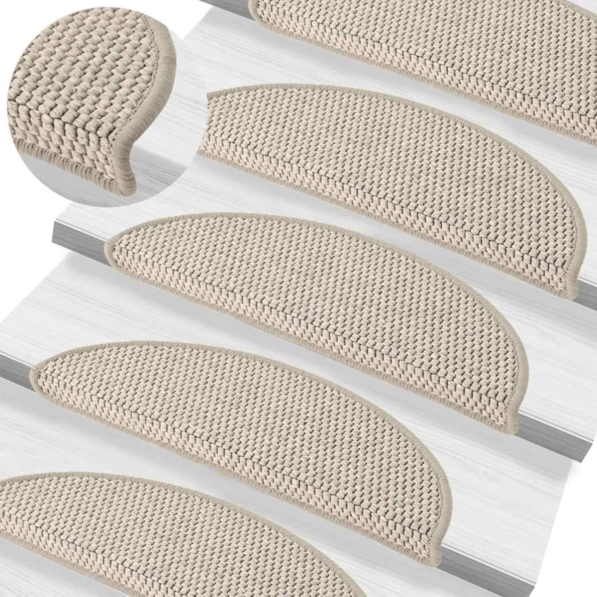 Zelfklevende Trapmatten - Trapbekleding Sisal Look - Trap Beschermen - Antislip en Geluidsdempend - 56x20 cm 15 stuks - Taupe