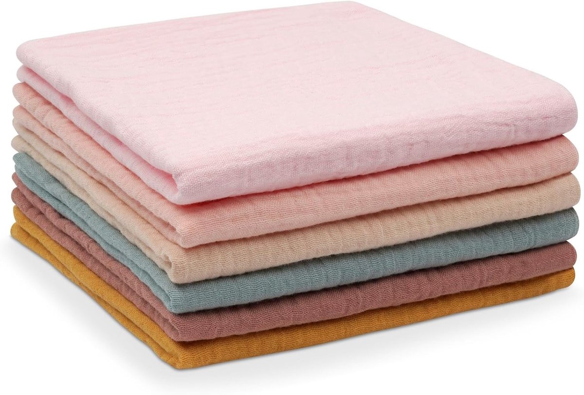 Zachte Baby Wasdoeken, Set van 6, 100% Katoen, Vierkant voor Luiers, Geschikt voor Jongens en Meisjes (30x30cm)