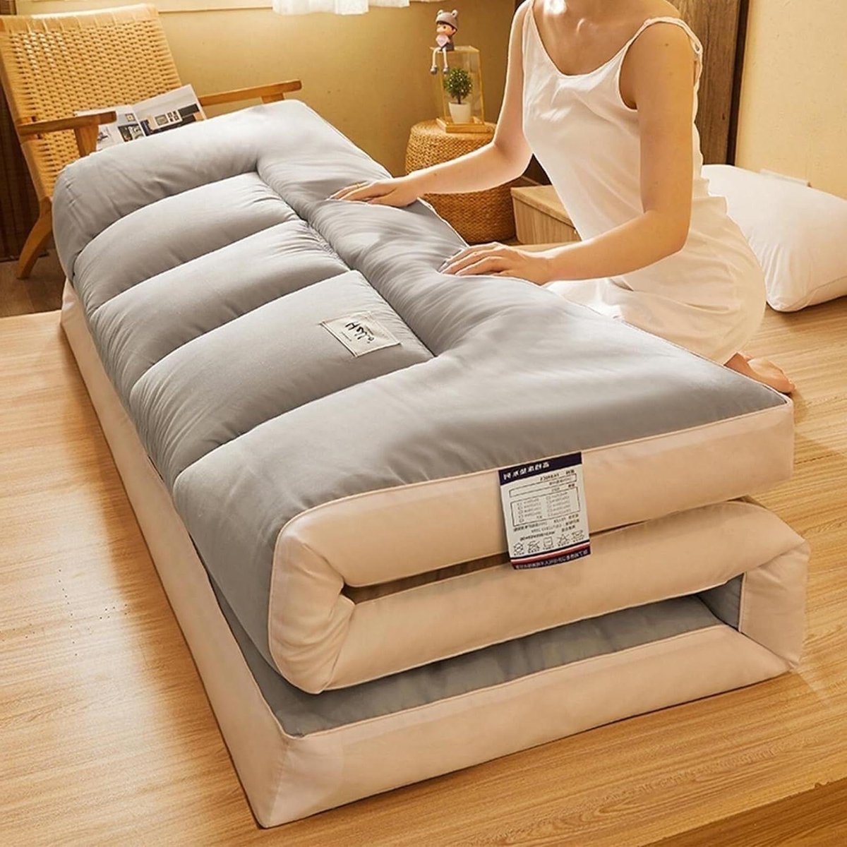 Draagbare futonmatras - Opvouwbaar matras - Comfortabel slapen - Ademend comfort - Full size - Grijs