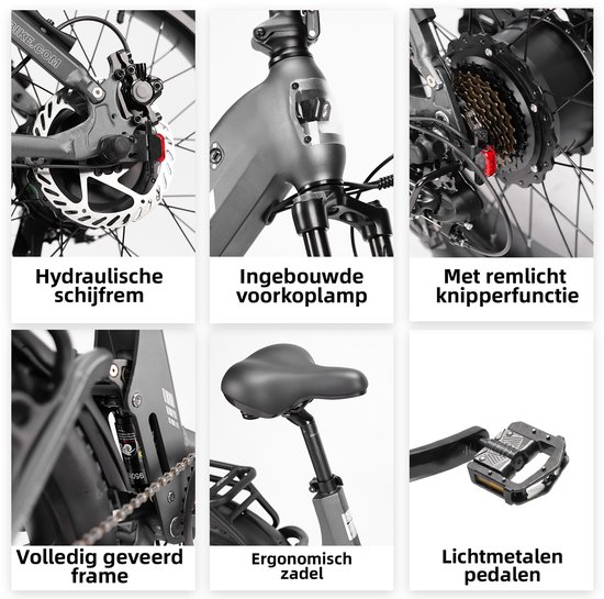 TTGO F7 Elektrische Fiets - 250W Motor - 48V15Ah Accu - 20 Inch Banden Vouwfiets - Max Snelheid 25km/u - Max Bereik 100-120km - Shimano 7 Versnellingen - Grijs van TTGO — afbeelding 5