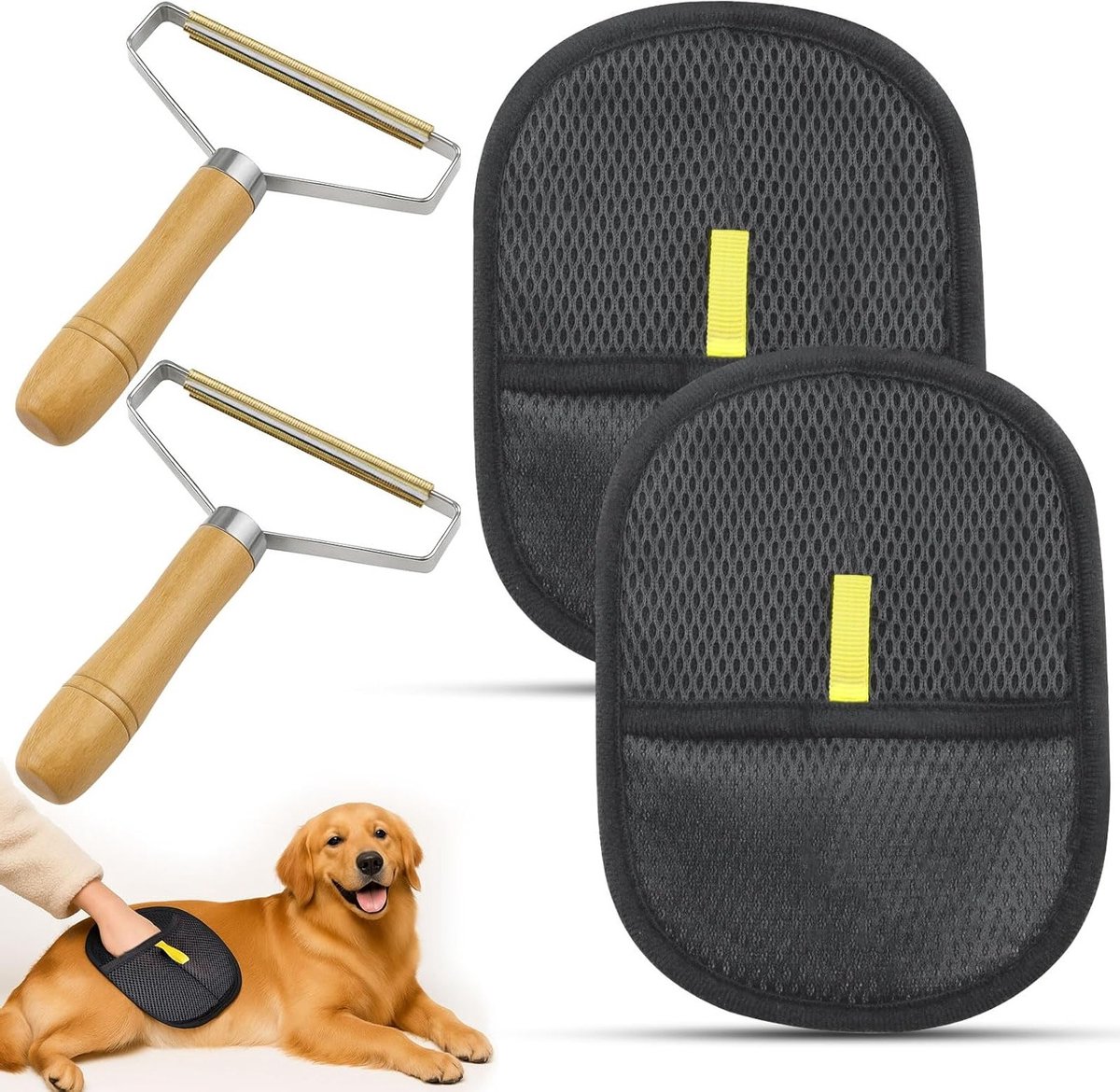 Set van 4 Herbruikbare Handschoenen voor Huisdierhaar, Magnetische Verwijderaar voor Katten en Honden, Effectief voor Kleding en Meubels