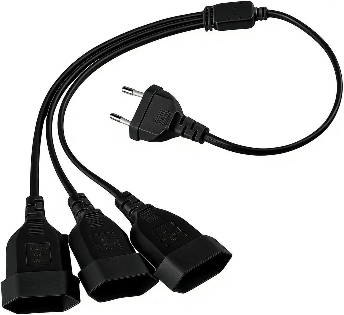 3-in-1 Stekkerdoos met Platte Stekker 0,5 m - Verlengsnoer voor TV, PC en Monitor, 250 V, Zwart