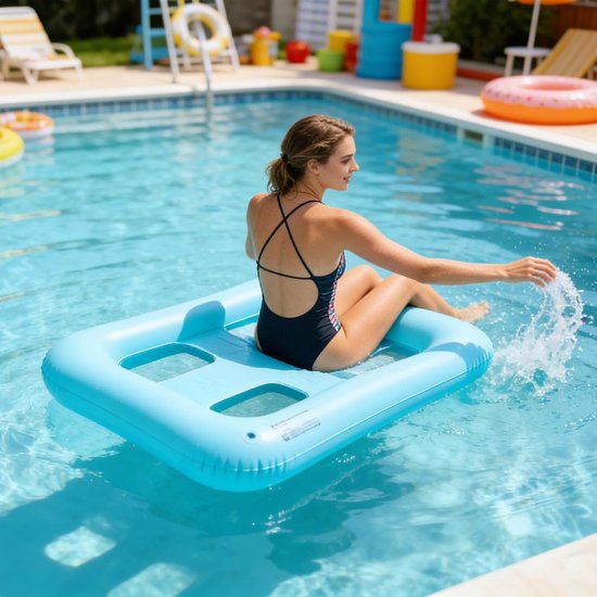 Opblaasbare Zwembadstoel - Drijvende Lounger Vlotter - Ontspannen in Water - Geïntegreerd Luchtkussen - 105 cm - Lichtblauw — afbeelding 2