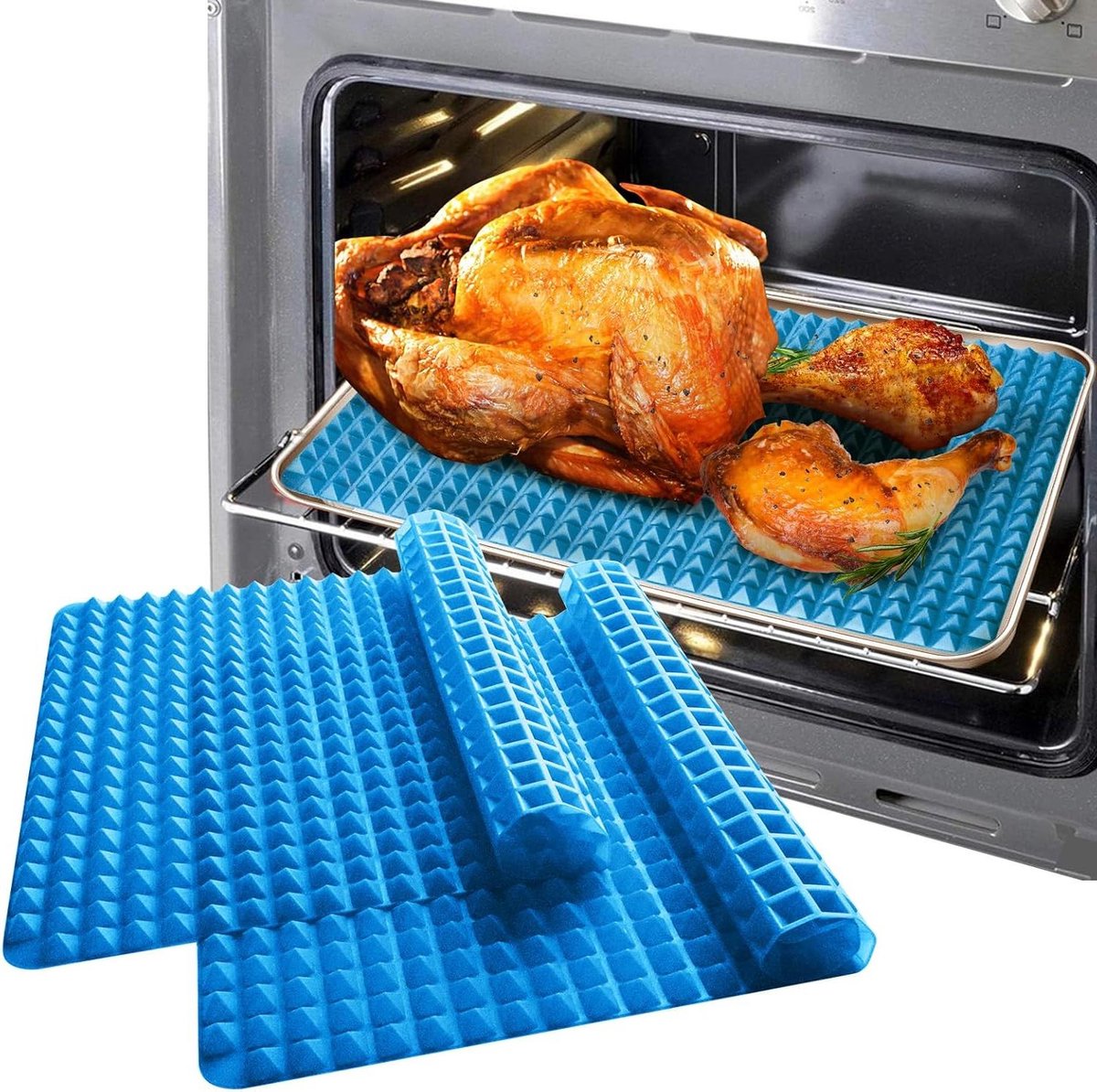Siliconen Bakmat - Oven Mat - Gezond Bakken - Non-stick Piramide - 35 x 27 cm - Rood Blauw