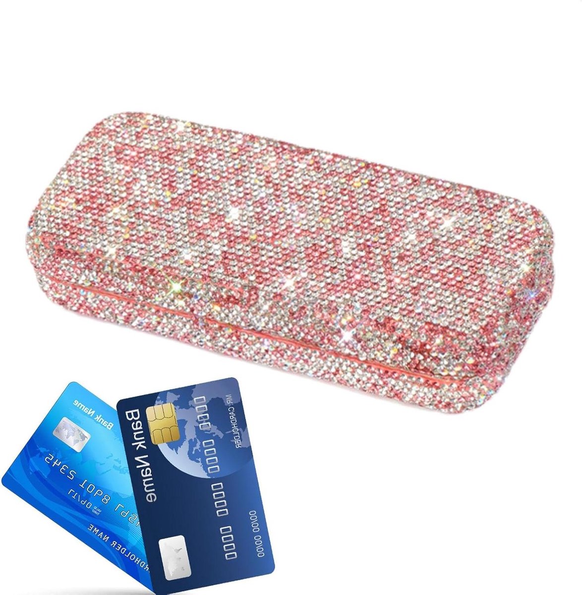 Brillenkoker met Strass - Glazenhouder Kaarthouder - Auto Interieur Organiseren - Veelzijdig Opbergontwerp - 17x7.5x3.4cm - Roze