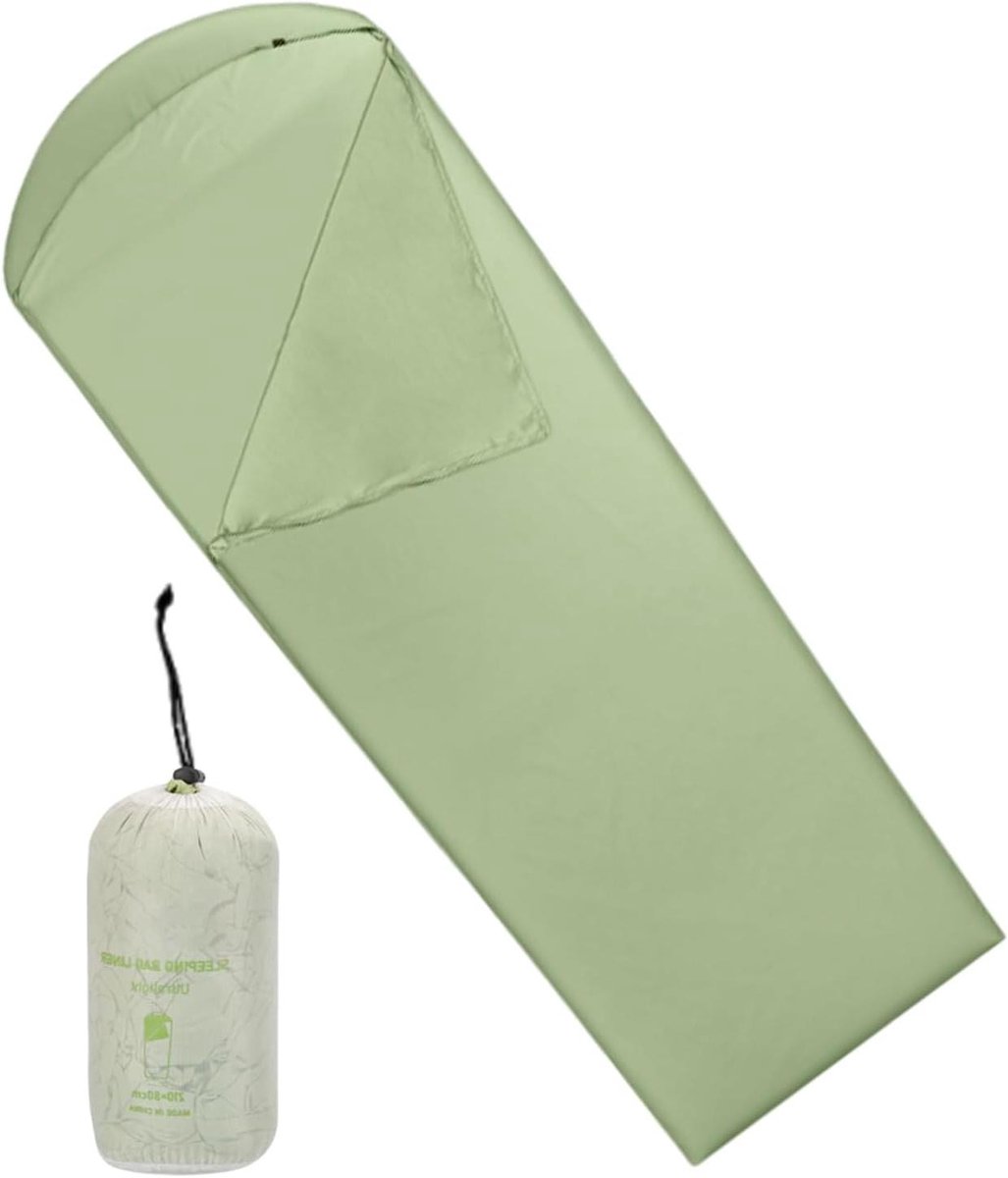 Slaapzak Liner - Reisbladeren Slaapzakhoes - Kamperen en Reizen - Lichtgewicht en Opvouwbaar - 210 x 80 cm - Groen