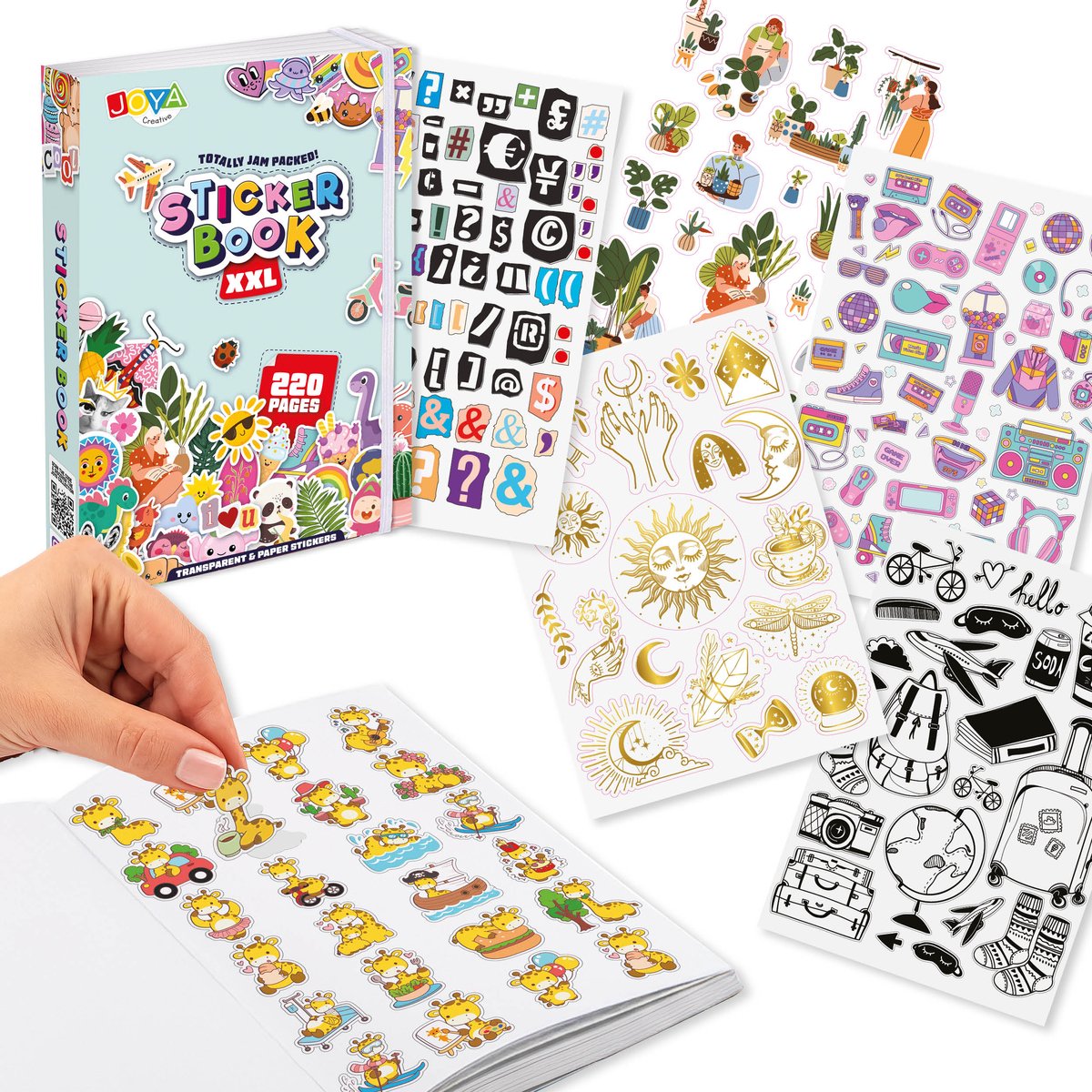 Joya Creative XXL Stickerboek voor Volwassenen 8500 Stickers – Voor Bullet Journal, Scrapbooking en Journaling – 200 Pagina’s met 8 Thema’s – Meerkleurig