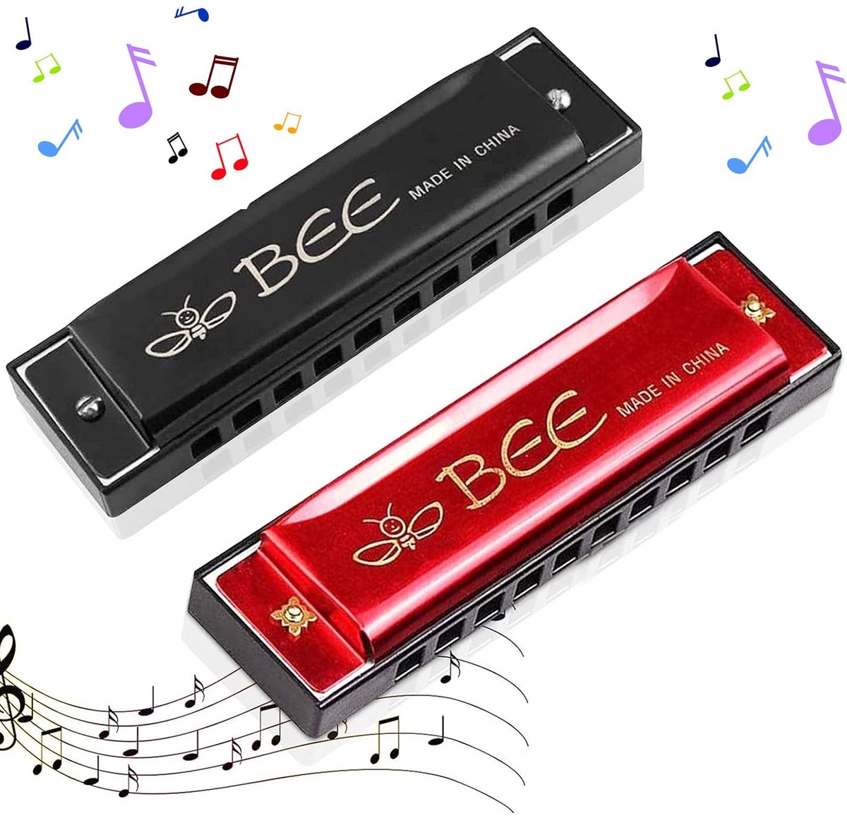 Dailygoody - Mondharmonica - Muzikaal speelgoed - 2 stuks - Rood en zwart - C-majeur harmonica - Voor kinderen - Beginners