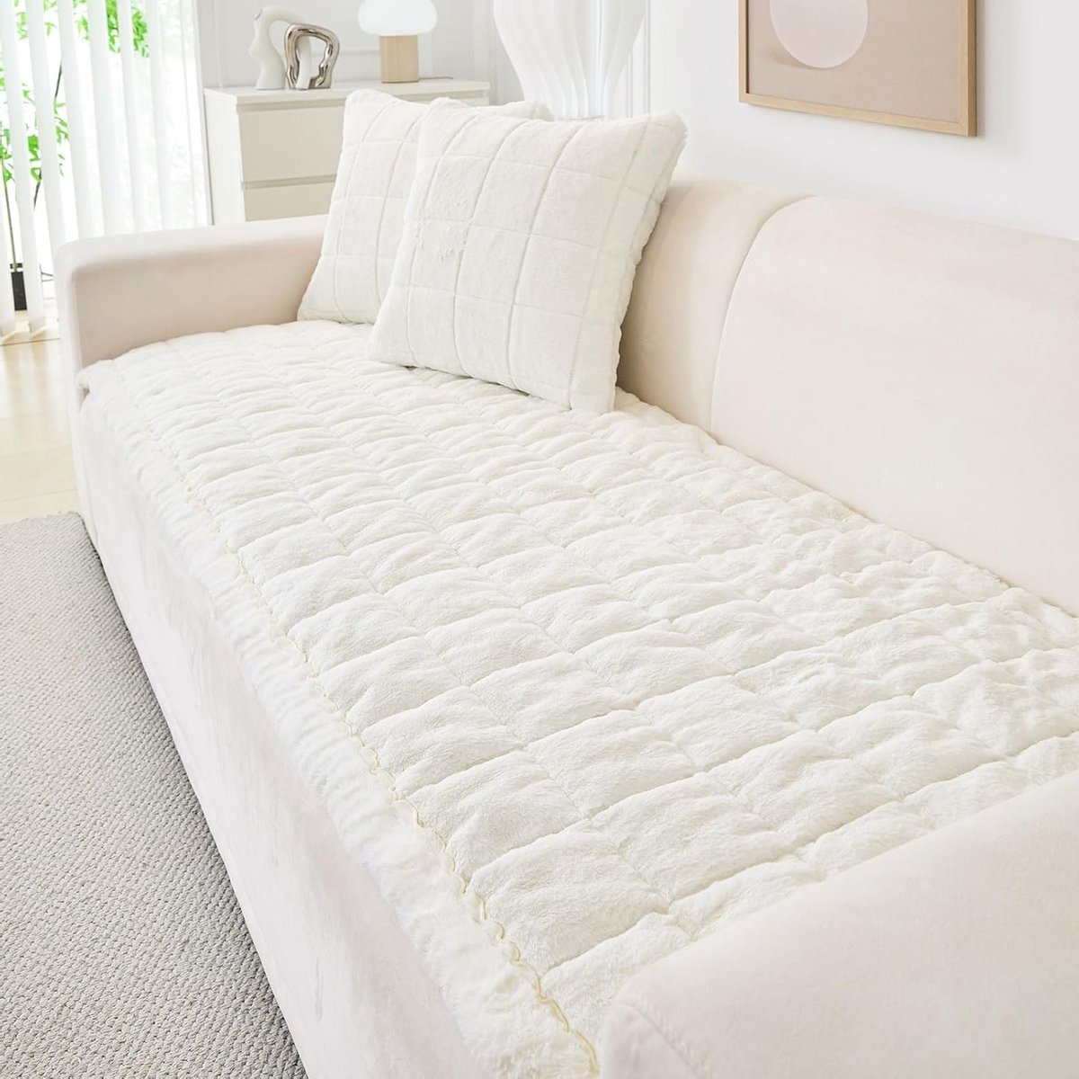 Zachte en Dikke Sofa Cover voor 1/2/3/4 Zits Bank, Antislip en Diervriendelijk, Beige, 70 x 210 cm, Bescherming tegen Huisdieren