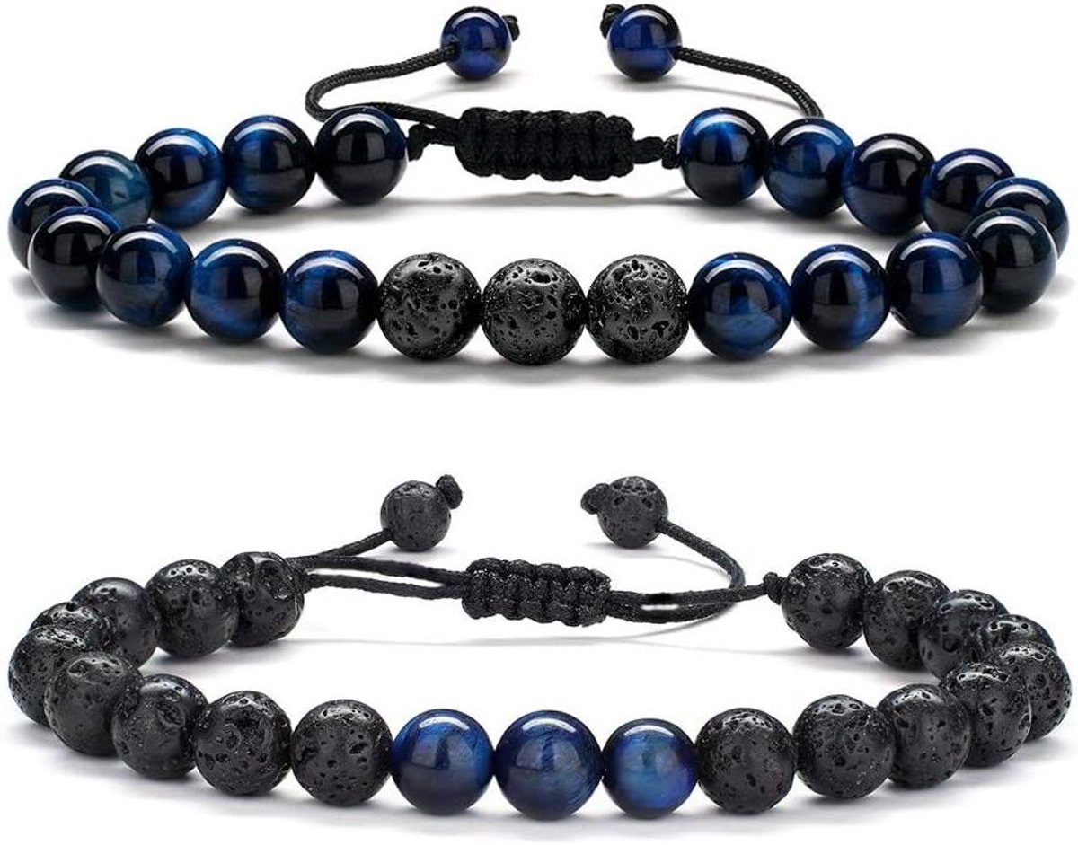 Tiger Eye Bracelet for Men Gifts - 8mm Tiger Eye Lava Rock Stone Mens Anxiety Bracelets, Stress Relief Adjustable Tiger Eye Bracelet Aromatherapy Essential Oil Diffuser Lava Bracelet Gifts, Stainless
