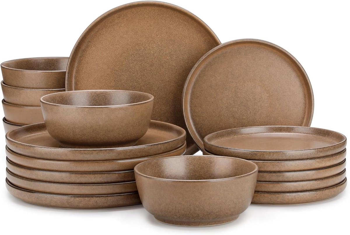 Dinersets - Servies set - Eten serveren - Vaatwasser magnetronbestendig - 18 delen - Bruin