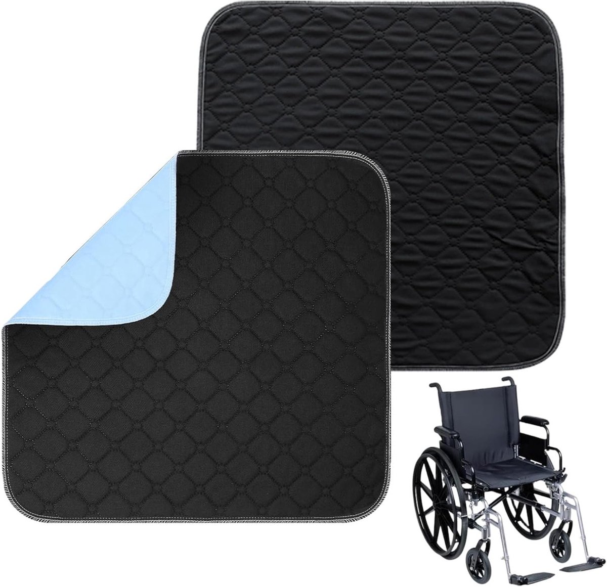 Wasbare Incontinentie Stoelkussens 50 x 50 cm, Waterdicht, Antislip, Perfect voor Stoelen, Auto en Bank, Zwart