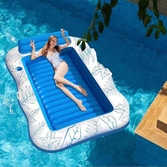 Opblaasbaar Zwembad - Watermatras Lounge - Ontspannen Zomer - Geïntegreerde Bekerhouders - Groot Formaat - Blauw — afbeelding 5