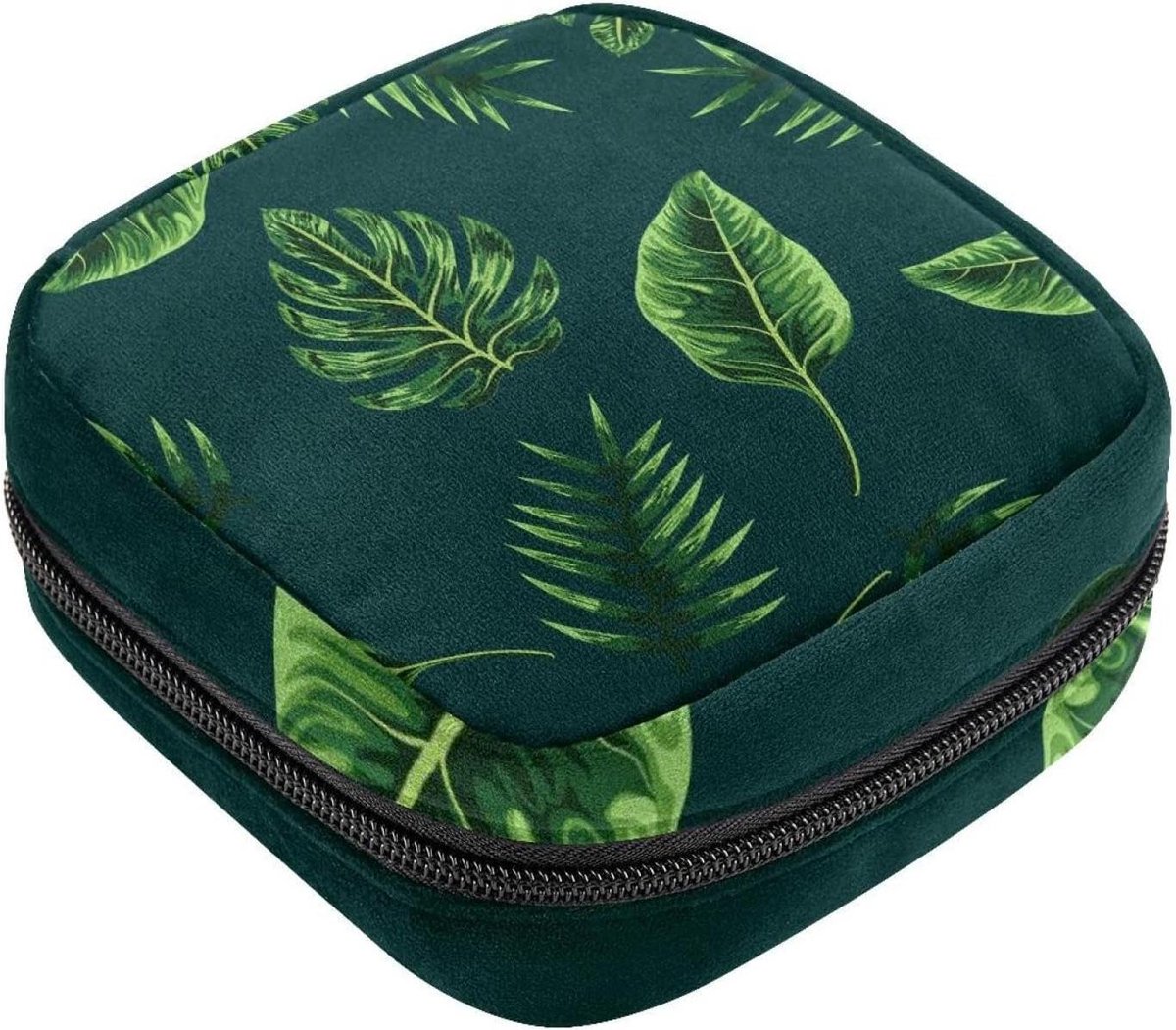Menstruatie Opbergtas - Maandverband Tasje - Hygiënisch Opbergen - Privacy Beschermend - 12 x 17 x 17 cm - Groen Tropisch