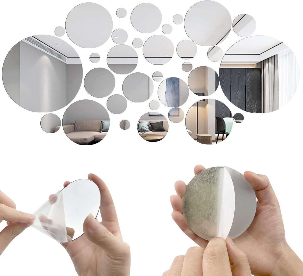 Ronde Acryl Spiegel Wandstickers - Verwijderbaar, DIY Decoratie met 4 I-vormige Spijkers voor Thuis en Slaapkamer Achtergronddecoratie