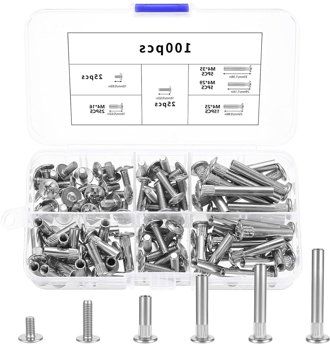 100 stuks M4 connectoren voor meubels, bevestigingselementen voor kasten en houten planken, 17-47 mm verstelbaar