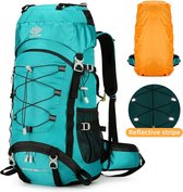 Avoir Avoir®-Backpack-Rugzak-kwaliteit-nylon-grote-capaciteit-hiking-camping-wandelrugzak-GROEN-regenhoes-ingebouwde drink uitgang -Backpacks- rugzak-Schoen opbergzak-Ritssluiting-60L-lichtgewicht-72cmx25cmx34cm