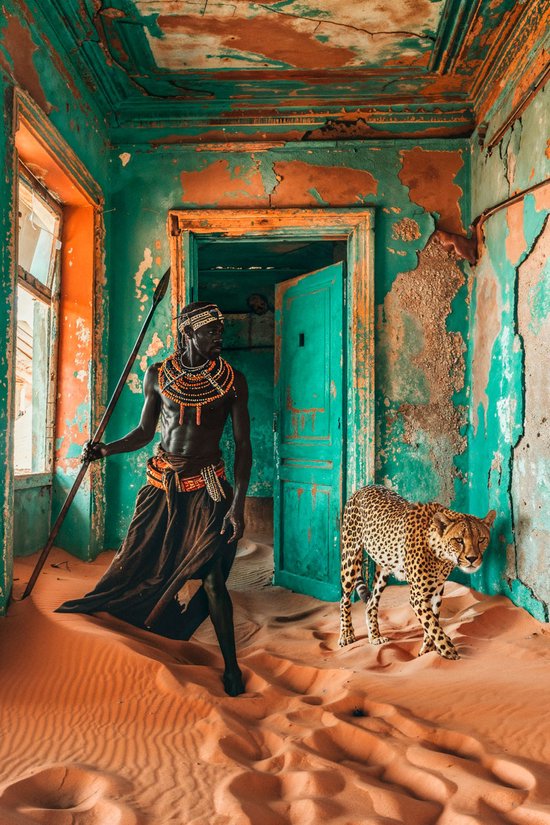 African Cheetah III - 60cm x 90cm - Fotokunst op akoestisch schilderij | Wanddecoratie