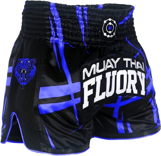 Fluory Kickboks Broekje Stripes Zwart Blauw maat XL