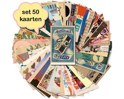 Set van 50 verschillende kaarten Retro Stijl - ansichtkaarten - botanisch - stevig karton - blanco achterzijde - 15x10 cm